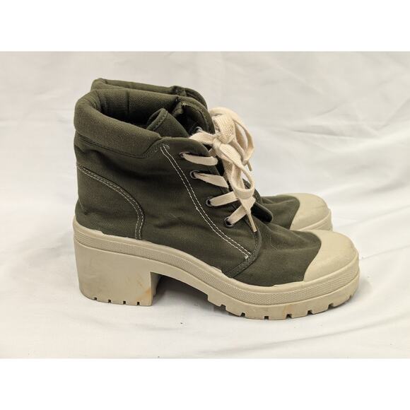 On Your Feet Women's Army Green Canvas Ankle Boots Lace Up Chunky y2k Shoes 7.5 - Picture 4 of 10